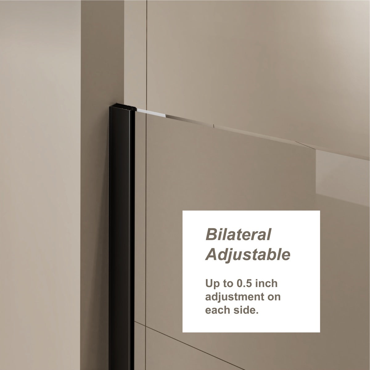 Matte black shower door adjustable wall channel detail