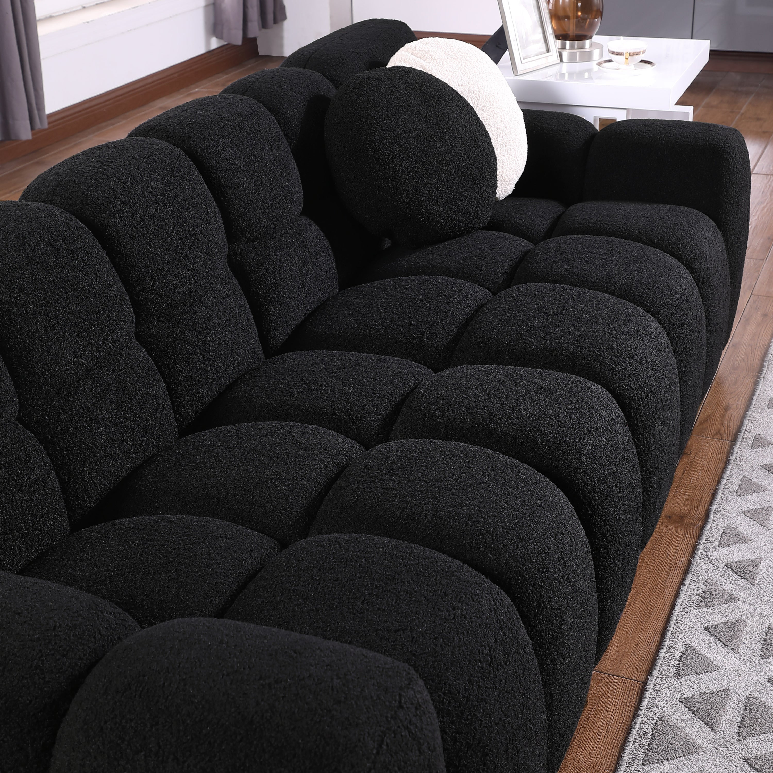 64.96 length ,35.83" deepth ,human body structure for USA people,  marshmallow sofa,boucle sofa ,2  seater, BEIGE  BOUCLE