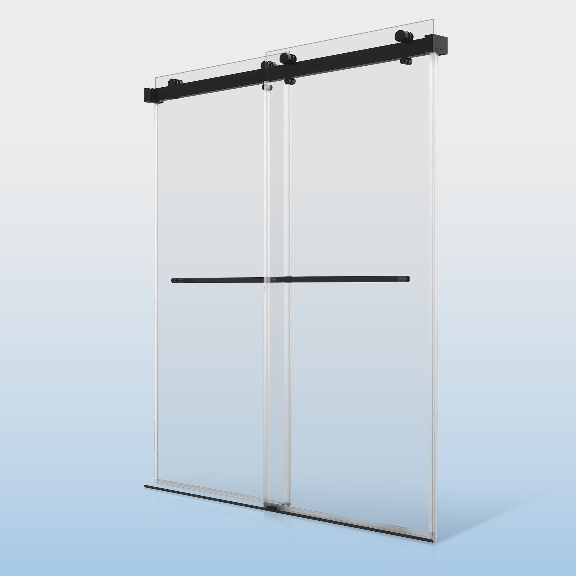 68-72"W × 76"H Double Sliding Frameless Shower Door With 3/8 inches (10mm) Clear Tempered Glass, Matte Black Finish