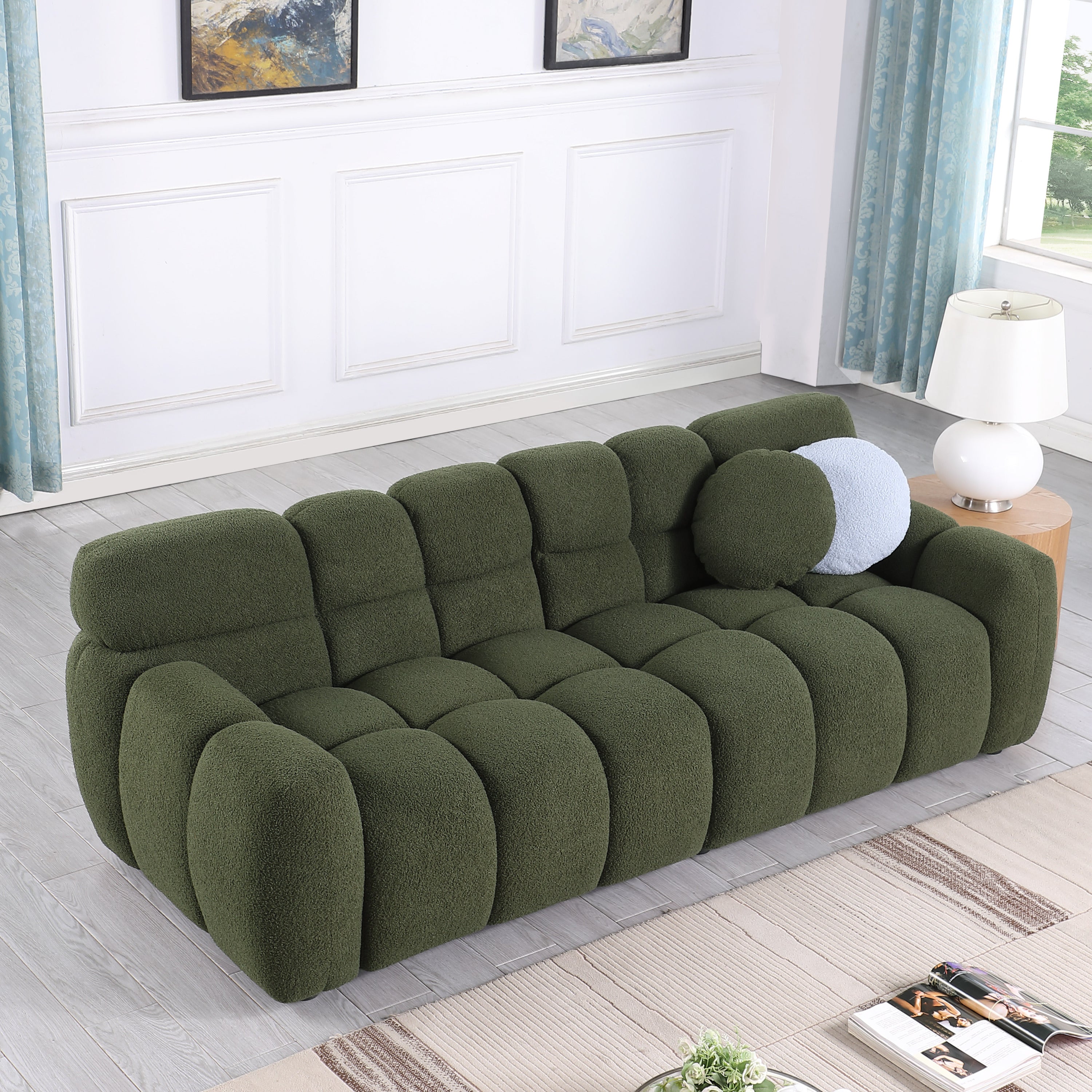 sofa and loveseater ,human body structure for USA people,  marshmallow sofa,boucle sofa ,OLIVE GREEN BOUCLE