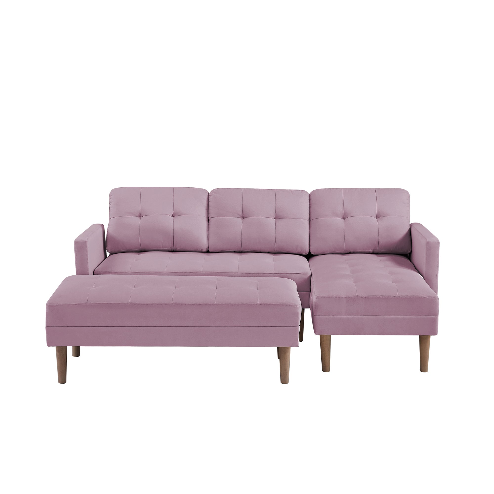 PINK Fabric Right Facing Sectional Sofa Bed , L-shape Sofa Chaise Lounge with Ottoman Bench