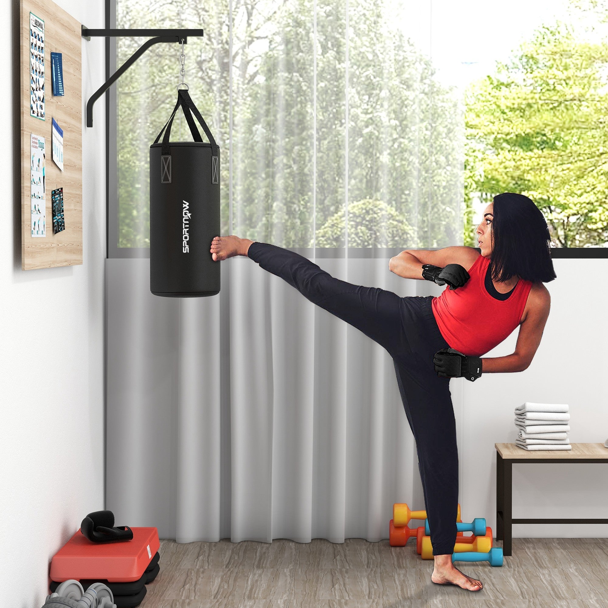 Soozier Unfilled Punching Bag for Adults, Heavy Bag Wall Mount Set with Bracket, Boxing Gloves, Hand Wraps and 360° Swivel Hook for Muay Thai and MMA Training