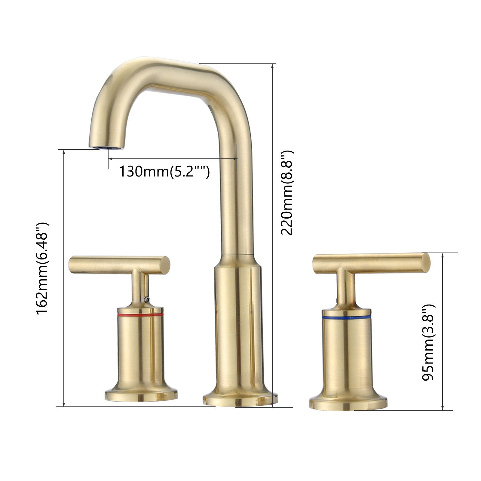 Widespread Bathroom Faucet 3 Hole 2 Handle Vanity Sink Faucet, Brushed Golden