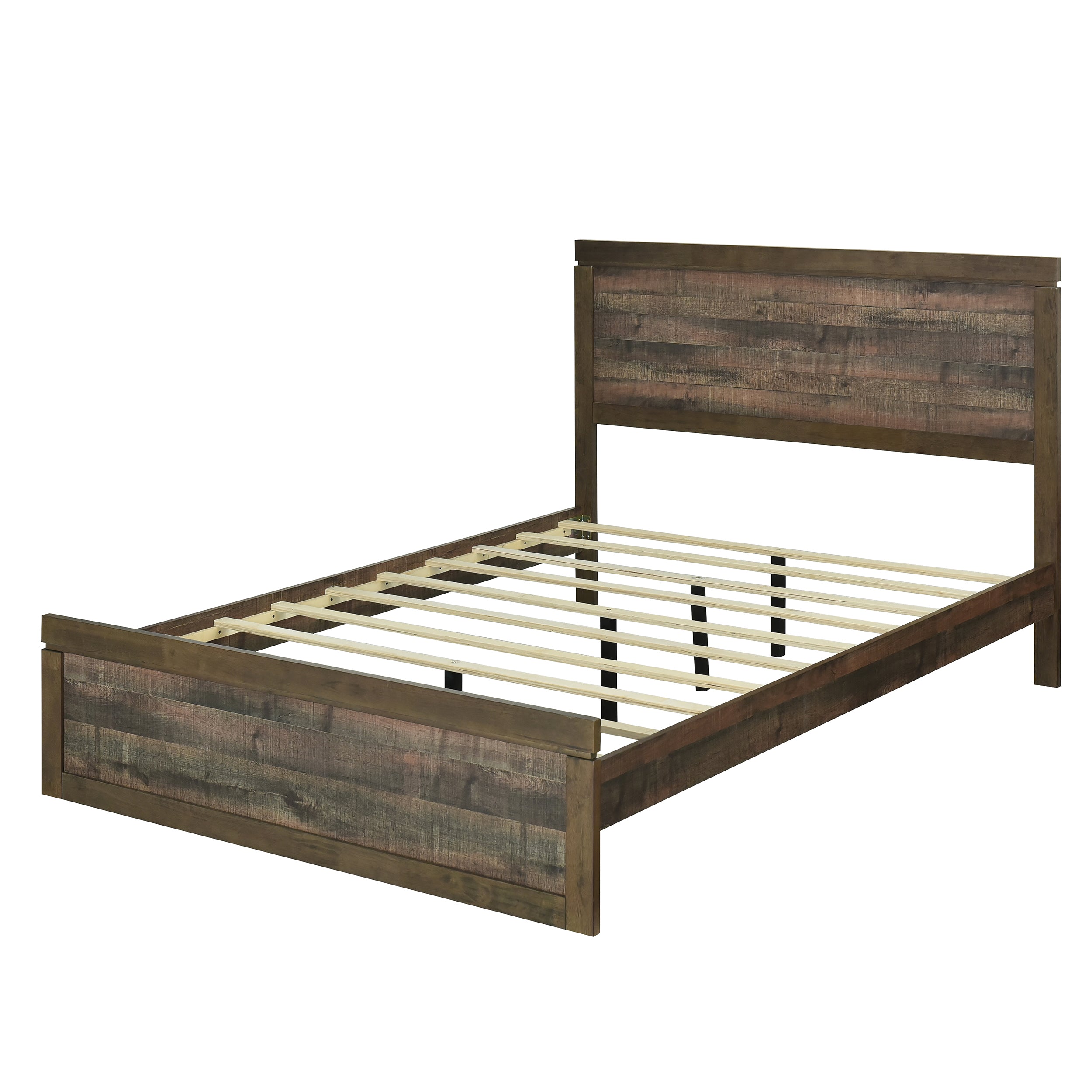 Vintage Farmhouse Style Full Size Platform Bed with 10 Wooden Slats Support, No Box Spring Needed, Rustic Brown