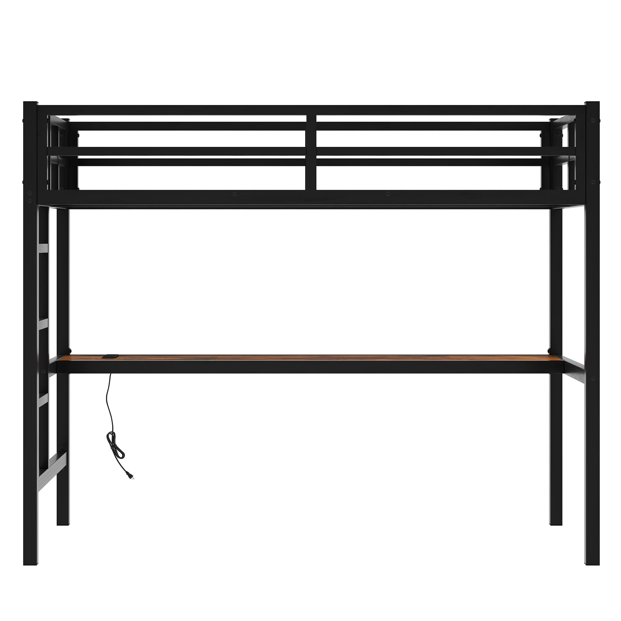 Metal Twin XL Size Loft Bed  with Power Outlet and LED Lighted, Space-Saving, Noise Reduced, Black