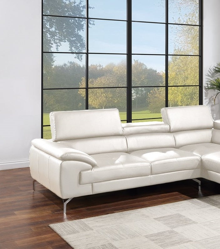 White Color Sectional Couch 2pc Set Living Room Furniture Faux Leather Right Facing Chaise And Left Facing Sofa Metal Legs