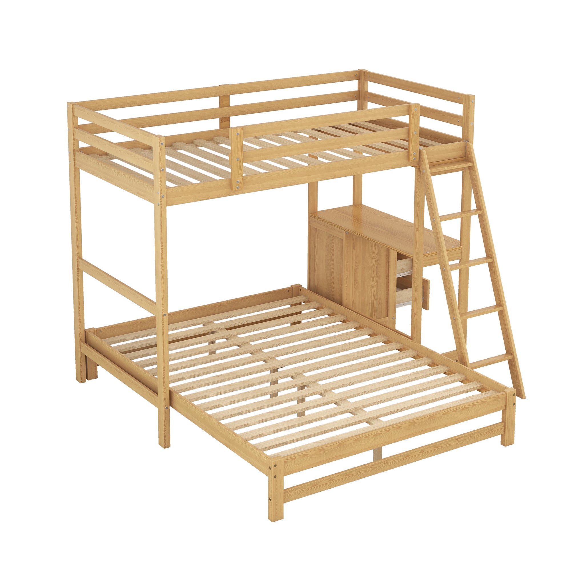 Twin over Full Bunk Bed with Built-in Desk and Three Drawers,Natural(old sku: SM000709AAD)