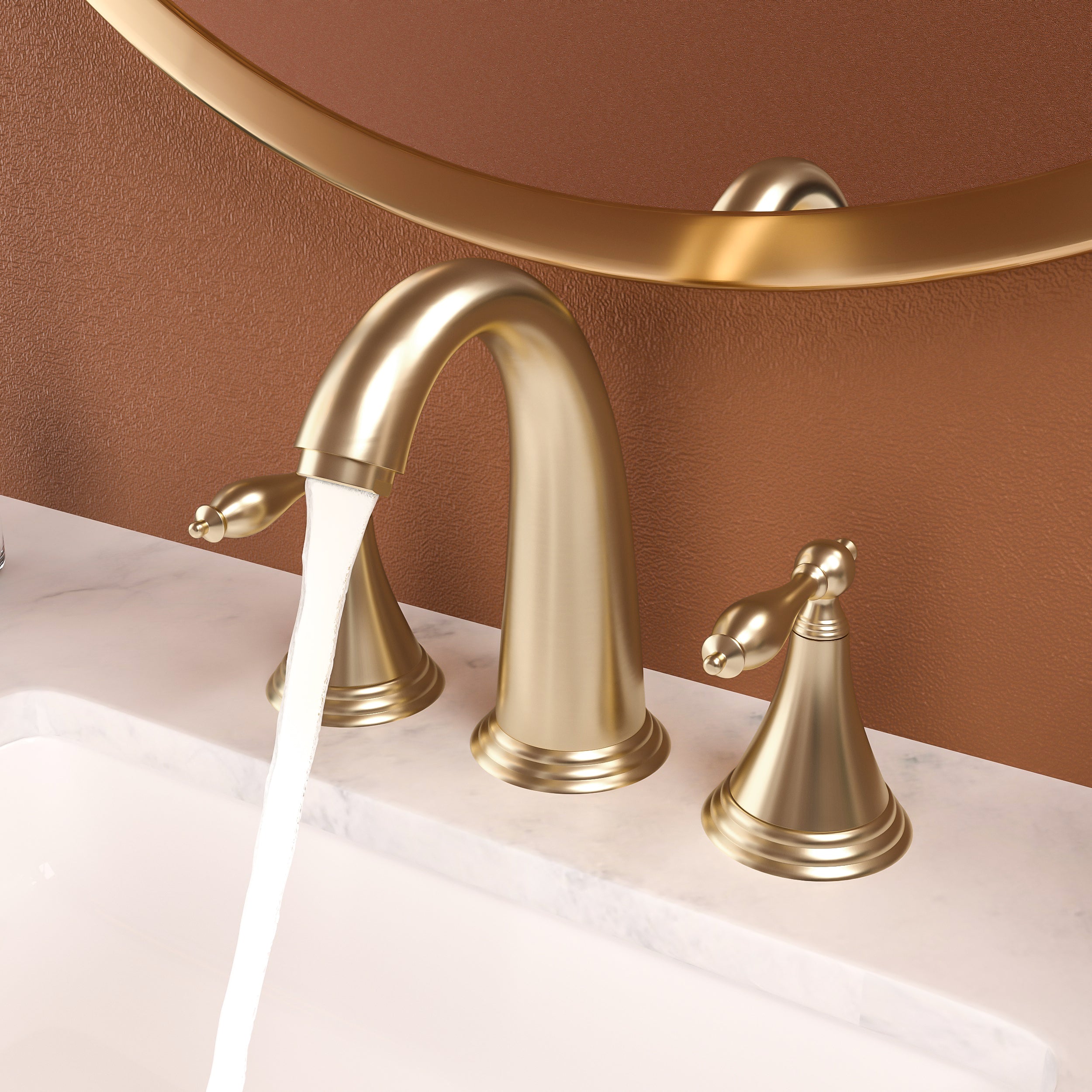 2 Handle Widespread Bathroom Faucet 3 Hole, with Pop Up Drain and 2 Water Supply Lines, Gold