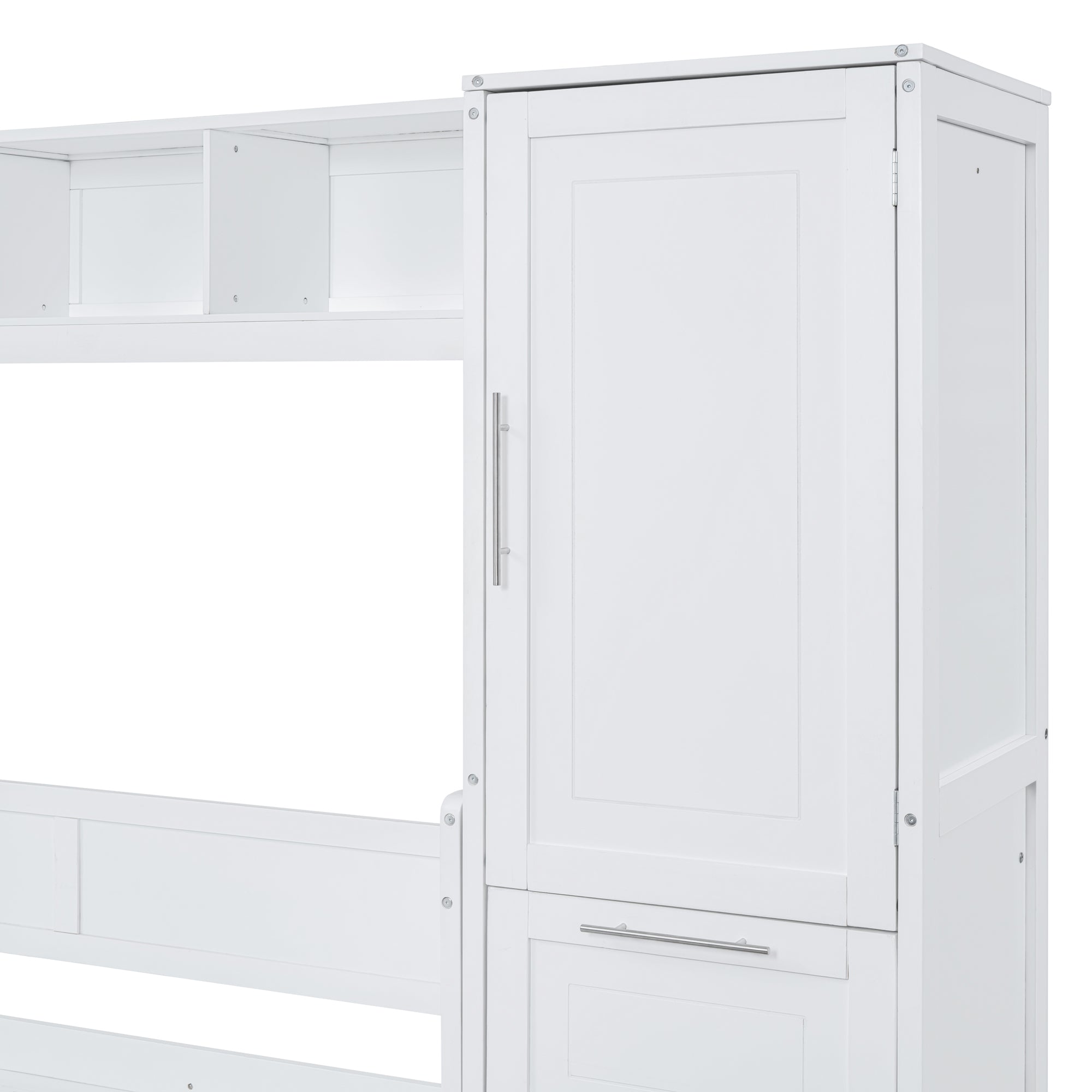 Queen Size Murphy Bed Wall Bed with Closet and Drawers,White