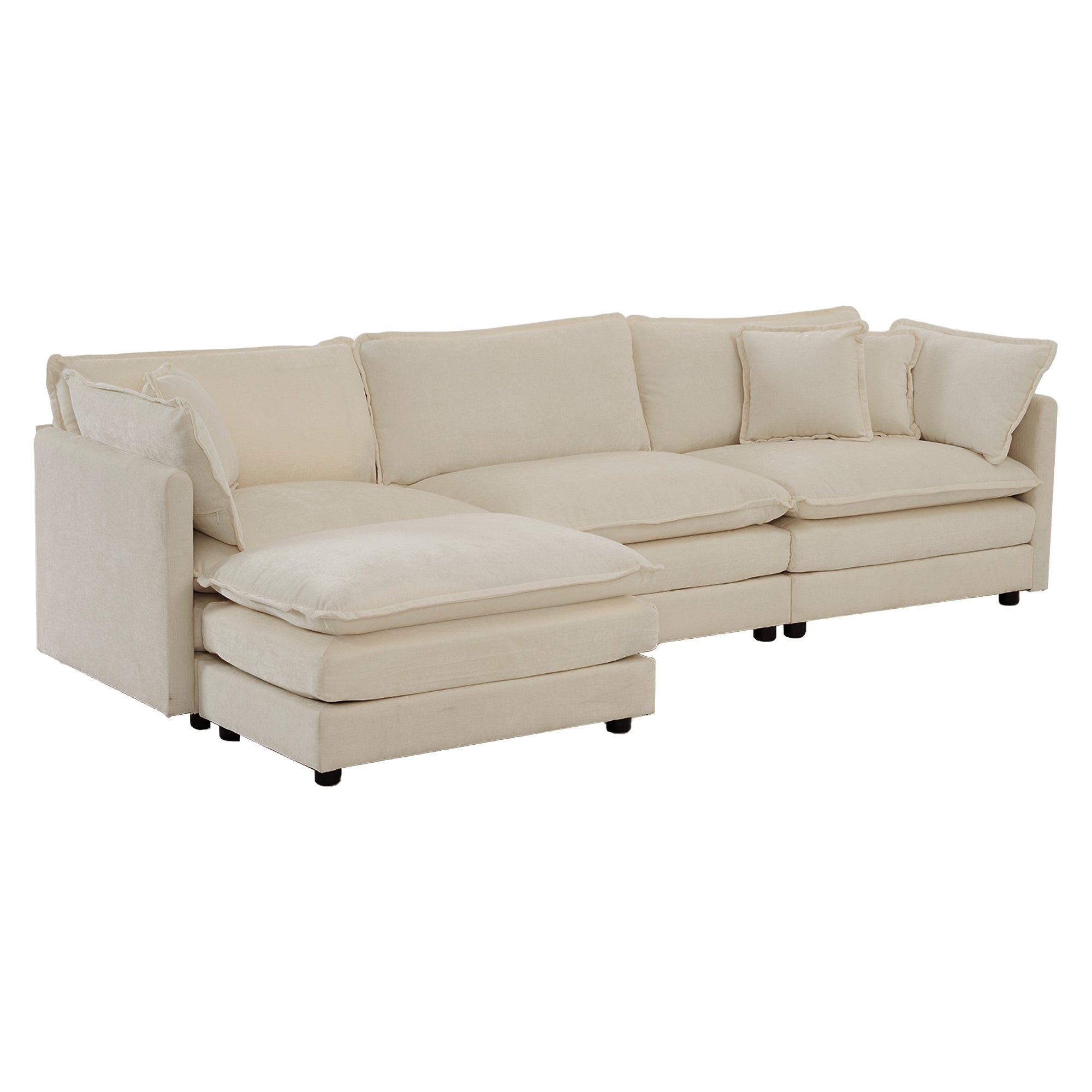 Free Combination Comfy Upholstery Modular Oversized L Shaped Sectional Sofa With Reversible Ottoman, Beige Chenille