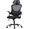 Office chair, comfortable swivel chair with high back, wheels, adjustable headrest, comfortable lumbar support, flip arm, black