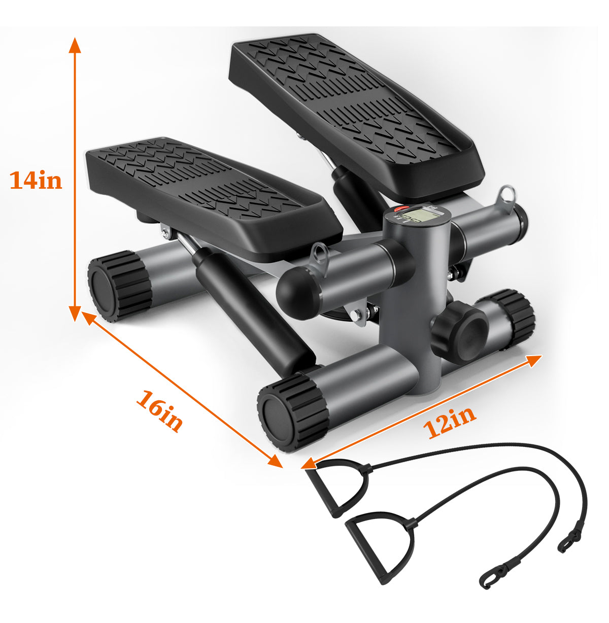 Steppers for Exercise, Stair Stepper with Resistance Bands, Mini Stepper with 330LBS Loading Capacity, Hydraulic Fitness Stepper with LCD Monitor, No Assembly Required