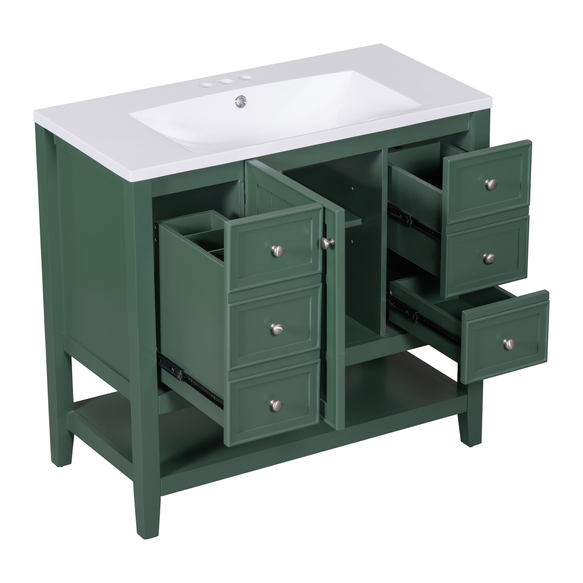 36" Bathroom Vanity with Sink Combo, One Cabinet and Three Drawers, Solid Wood and MDF Board, Green