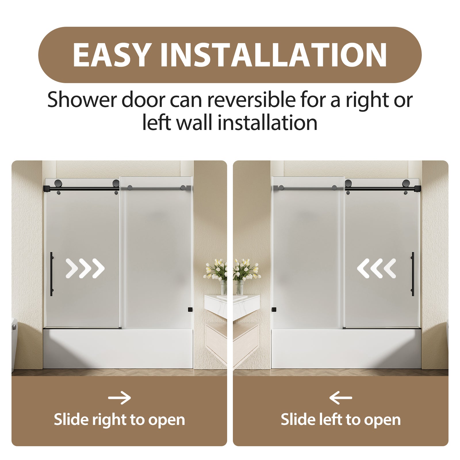 56-60 x 60 in Frosted Frameless Single Sliding Tub Door - 56-60 x 60 in / Frosted Glass / Matte Black view 4