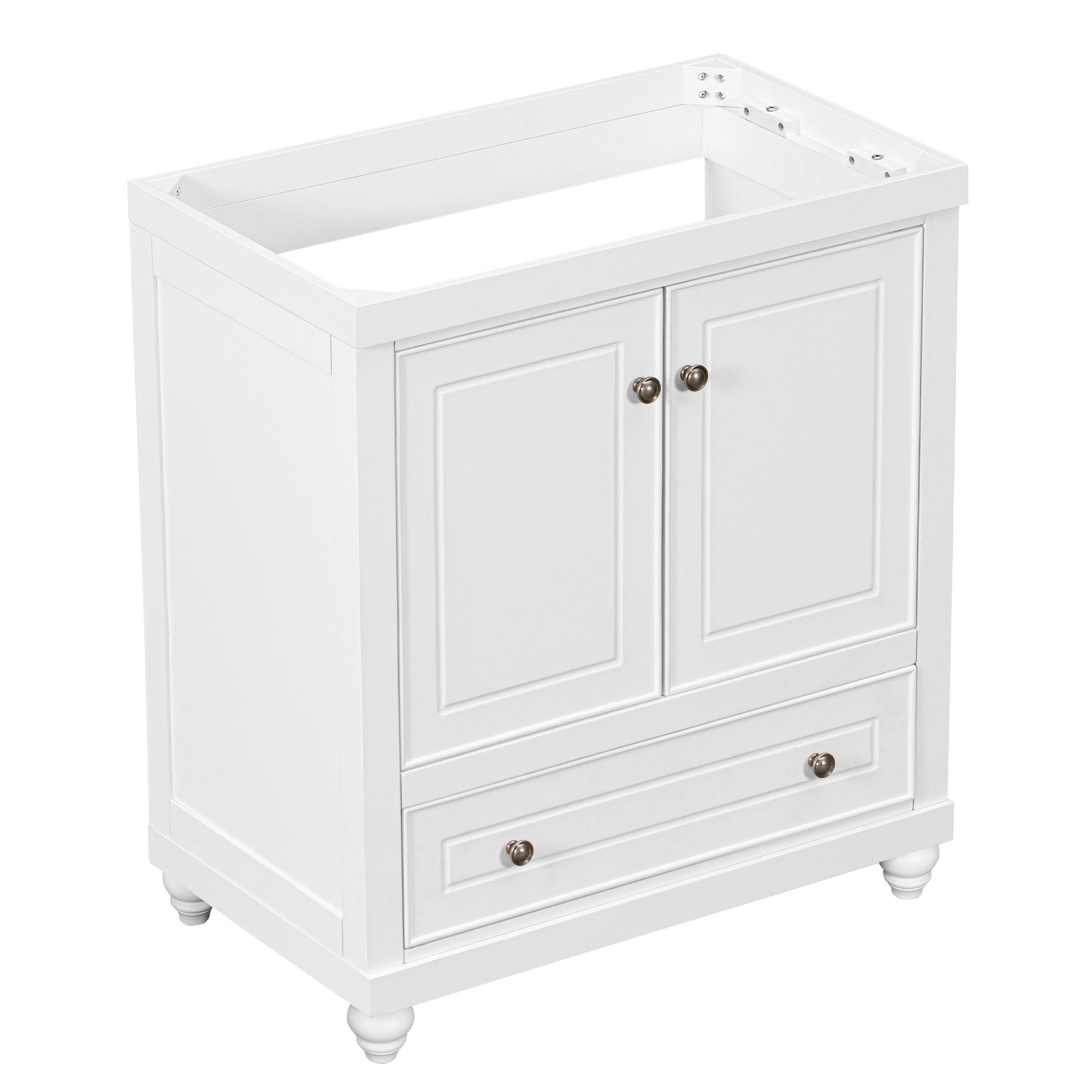 30" Bathroom Vanity without Sink, Base Only, Cabinet with Doors and Drawer, Solid Frame and MDF Board, White