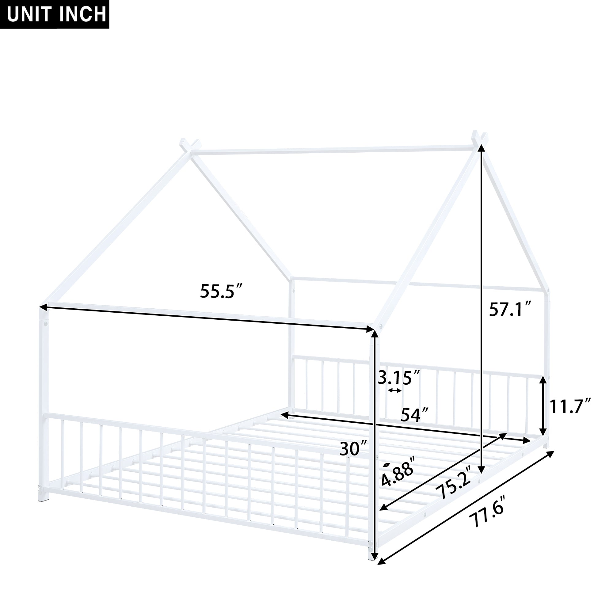 Full Size Metal House Bed, White