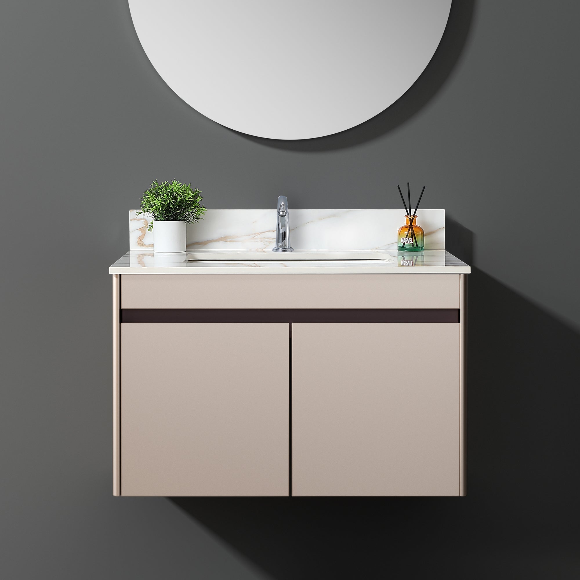 31 Inch Marble Vanity Top, Bathroom Vanity Top with Undermount Rectangular Middle Sink and 4" Height Backsplash, Pre-Drilled Faucet Hole  Vanity Top, Carrara white with veins