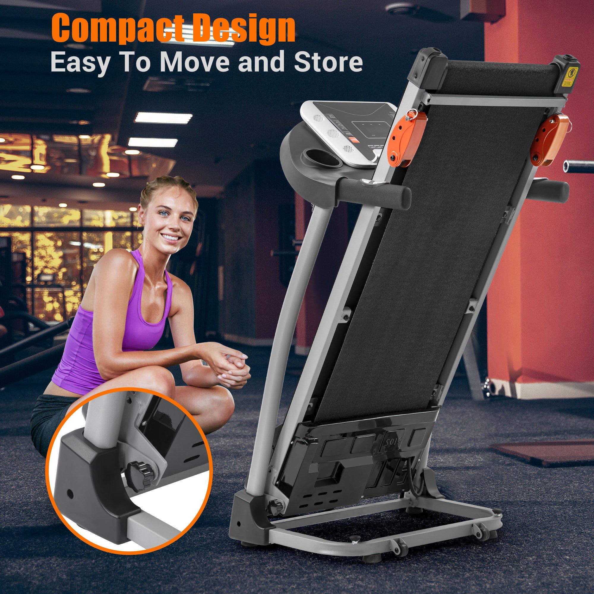 Easy Folding Treadmill for Home Use, 2.5HP Electric Running, Jogging & Walking Machine with Device Holder & Pulse Sensor, 3-Level Incline Adjustable Compact Foldable