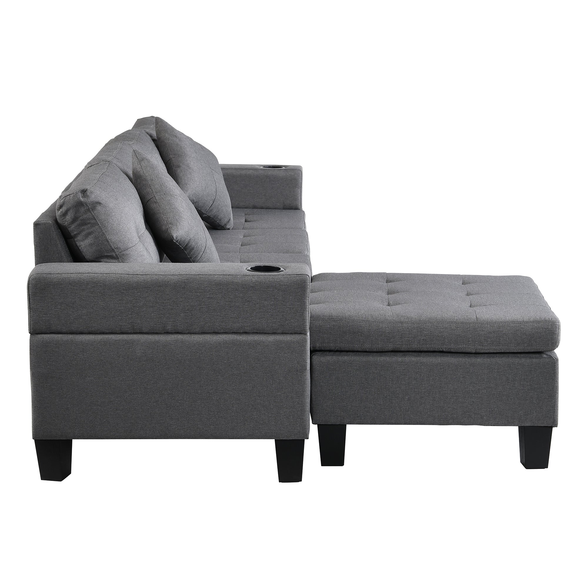 Sectional Sofa Set for Living Room with L Shape Chaise Lounge,cup holder and Left or Right Hand Chaise Modern 4 Seat (FAUX LINEN GREY)