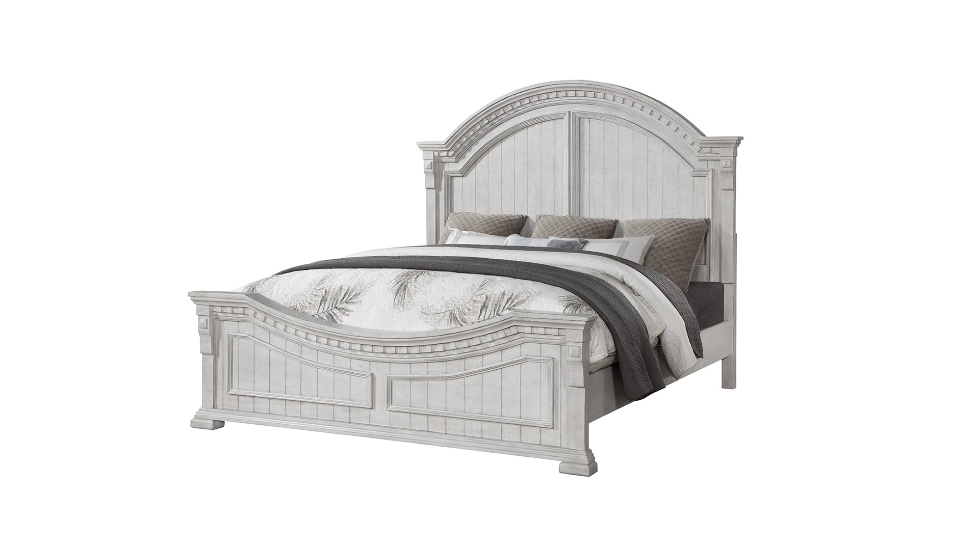 Transitional Style King Bed Made with Wood in Antique white