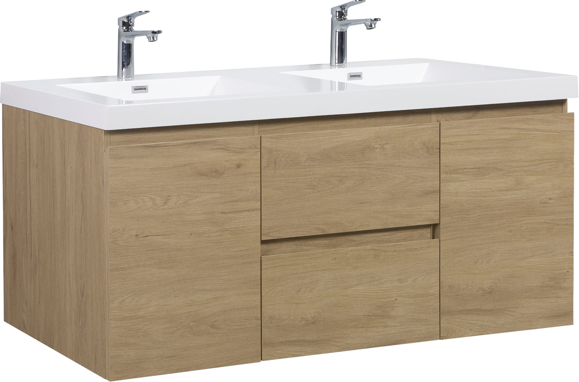 60" Floating Bathroom Vanity with Sink, Modern Wall-Mounted Bathroom Storage Vanity Cabinet with Double Resin Top Basins and Soft Close Drawers, Natural Oak 24V11-60DNO