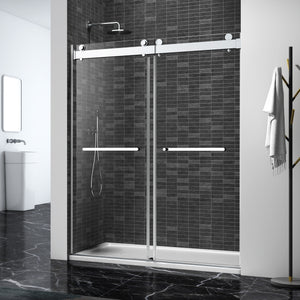 (43-48"W x 76"H), (56- 60"W x 76"H) Sliding Frameless Soft-Close Shower Door with Premium 3/8 Inch (10mm) Thick Tampered Glass in Chrome