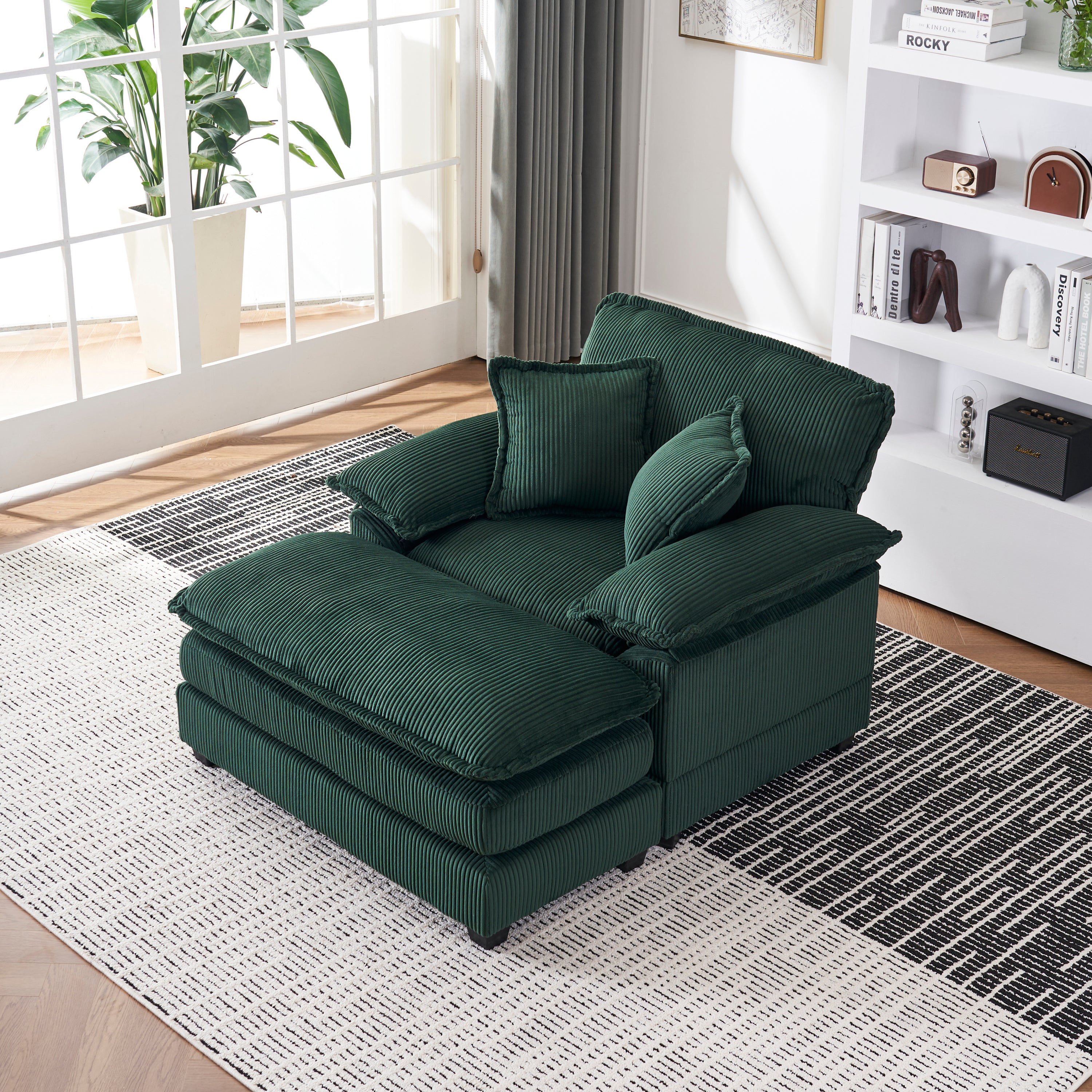 56.3 Inch Corduroy single sofa With  2 toss pillows and a ottoman ,Comfy Sofa- Deep Seat Couch for Living Room