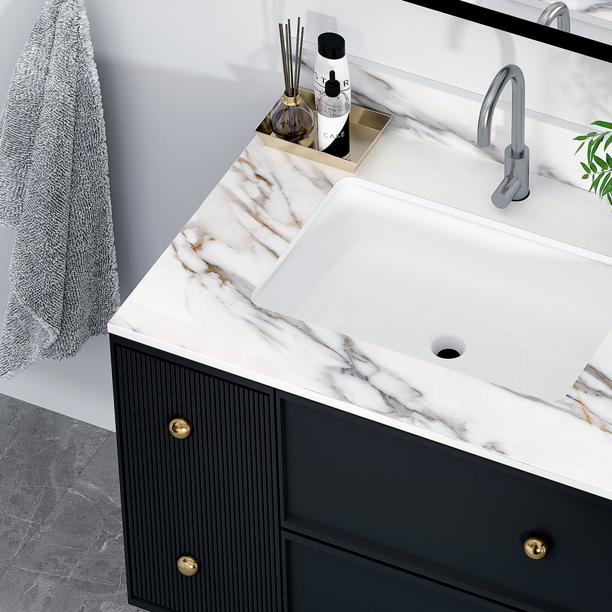 31 Inch Marble Vanity Top, Bathroom Vanity Top with Undermount Rectangular Middle Sink and 4" Height Backsplash, Pre-Drilled Faucet Hole  Vanity Top, Carrara white with veins