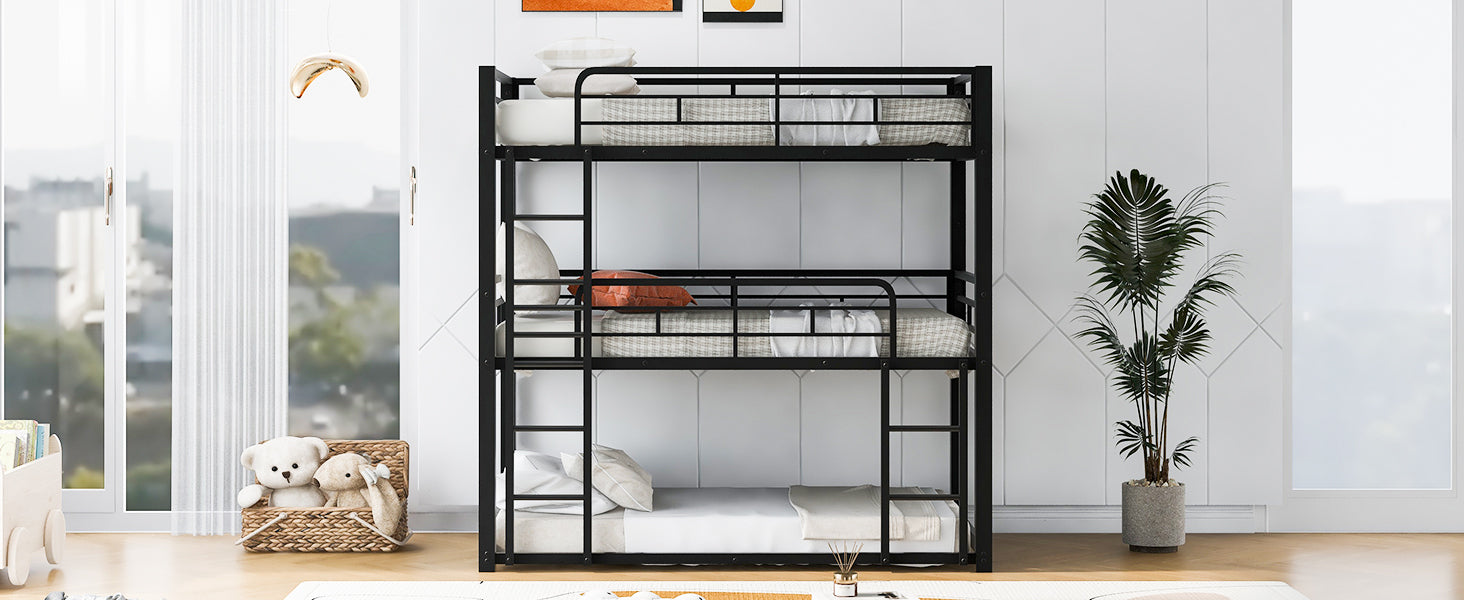 Metal Twin Size Triple Bunk Bed, Black(Old SKU: SM000230AAB-1)