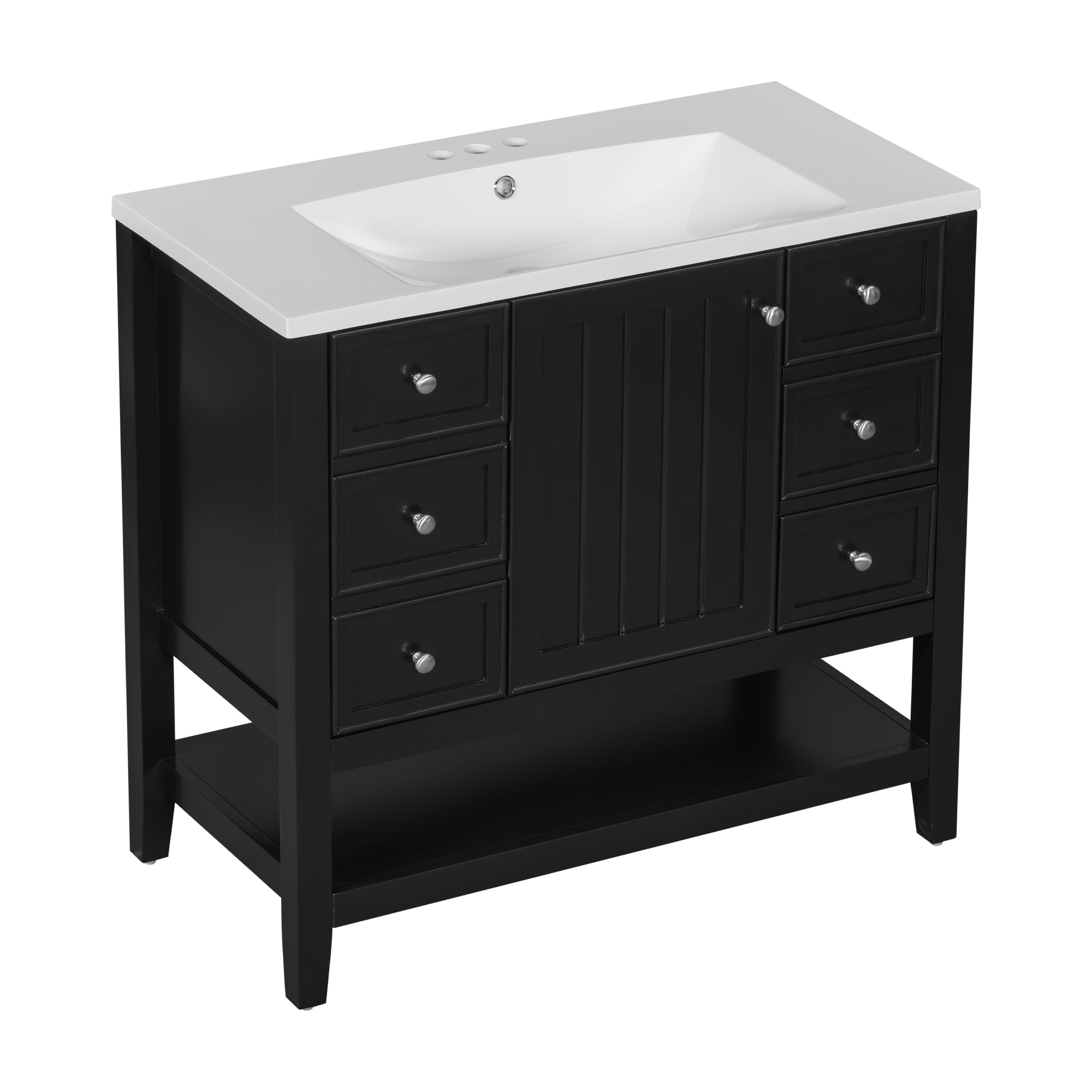 36" Bathroom Vanity with Sink Combo, One Cabinet and Three Drawers, Solid Wood and MDF Board, Black (Old Sku:SY999505AAB)