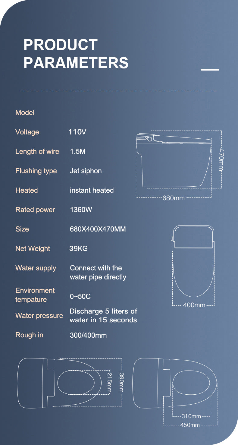 Smart Toilet with Bidet Built-in, Auto Dual Flush, Auto Open & Close Bidet Toilet with Heated Seat, Instant Warm Water, Remote Control, ADA Height Tankless Toilet, Digital Display, Elongated