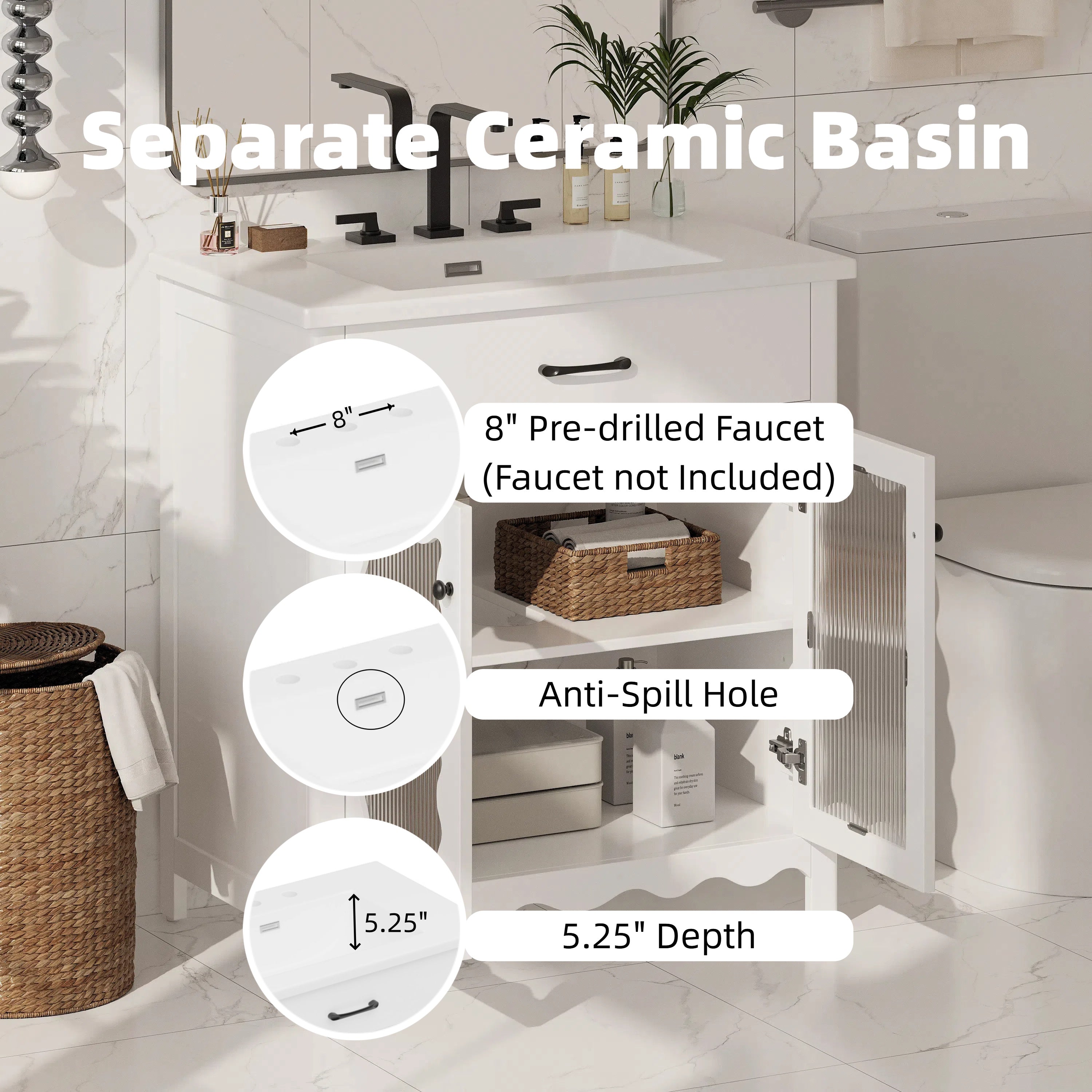 30 inch white bathroom vanity detail view 7
