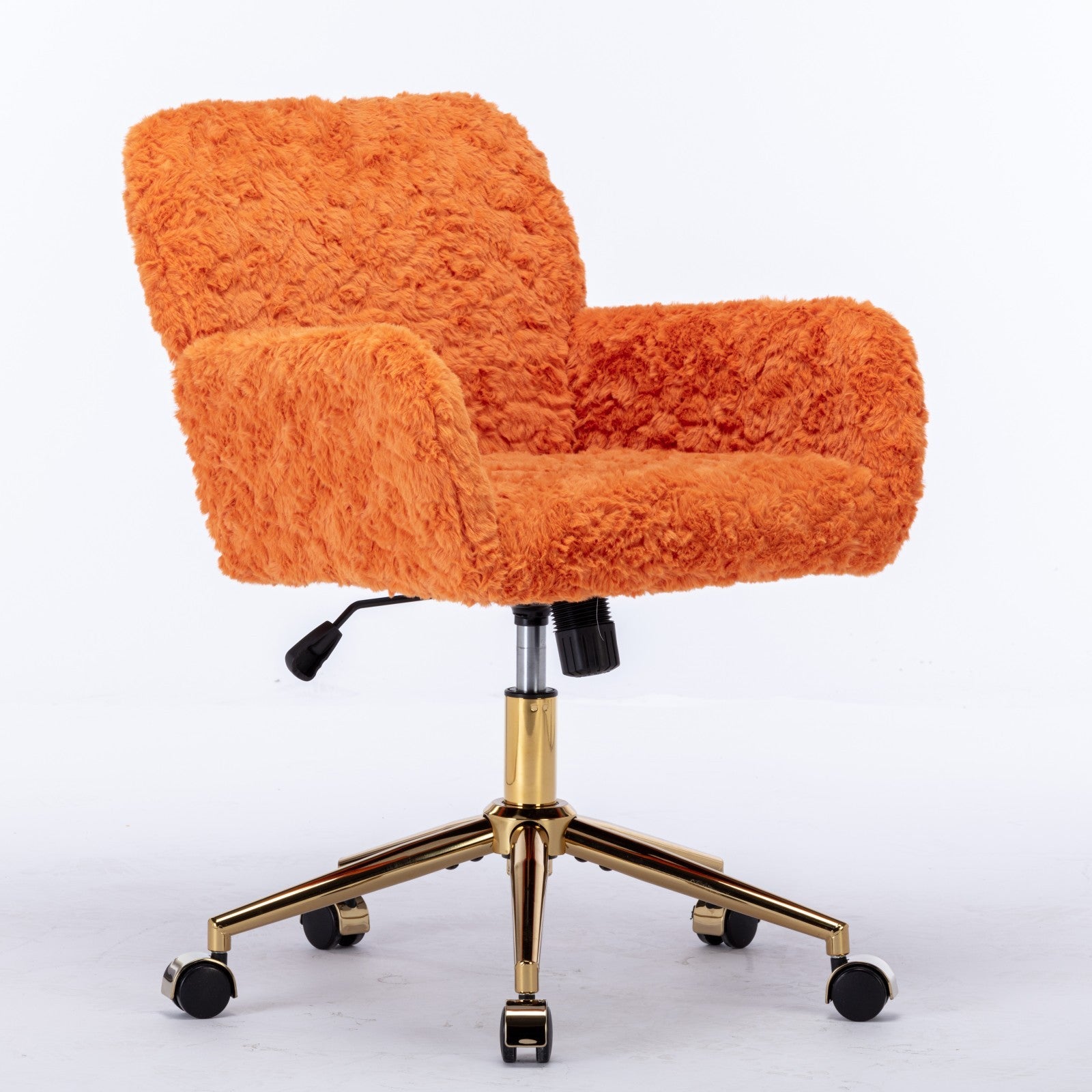 A&A Furniture Office Chair,Artificial rabbit hair Home Office Chair with Golden Metal Base,Adjustable Desk Chair Swivel Office Chair,Vanity Chair(Orange)