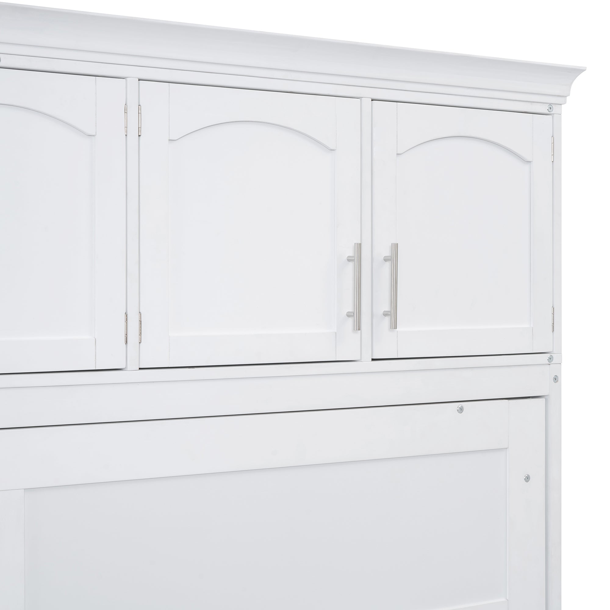 Queen Size Murphy Bed Wall Bed with Cabinets,White