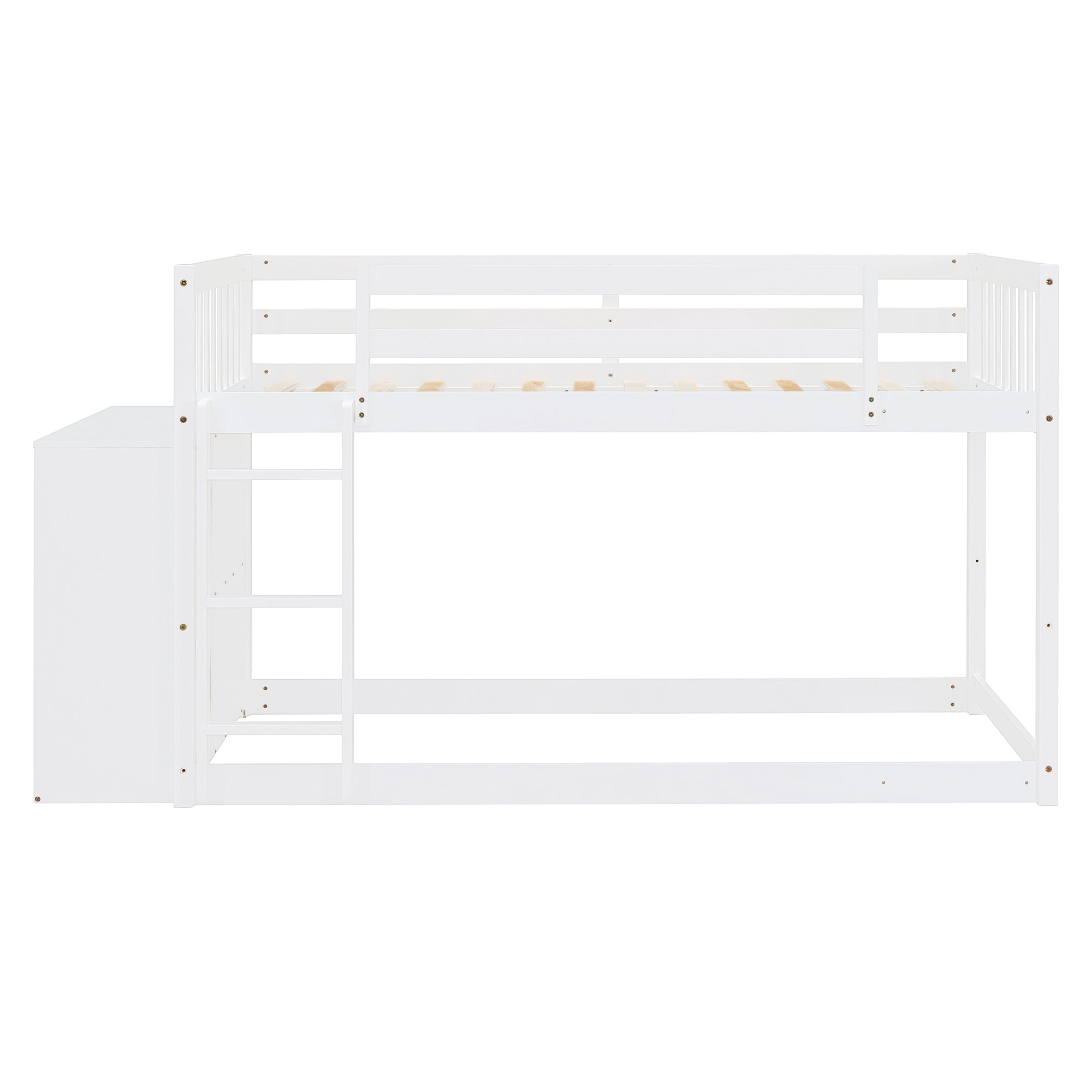 Twin over Twin Bunk Bed with 4 Drawers and 3 Shelves-White