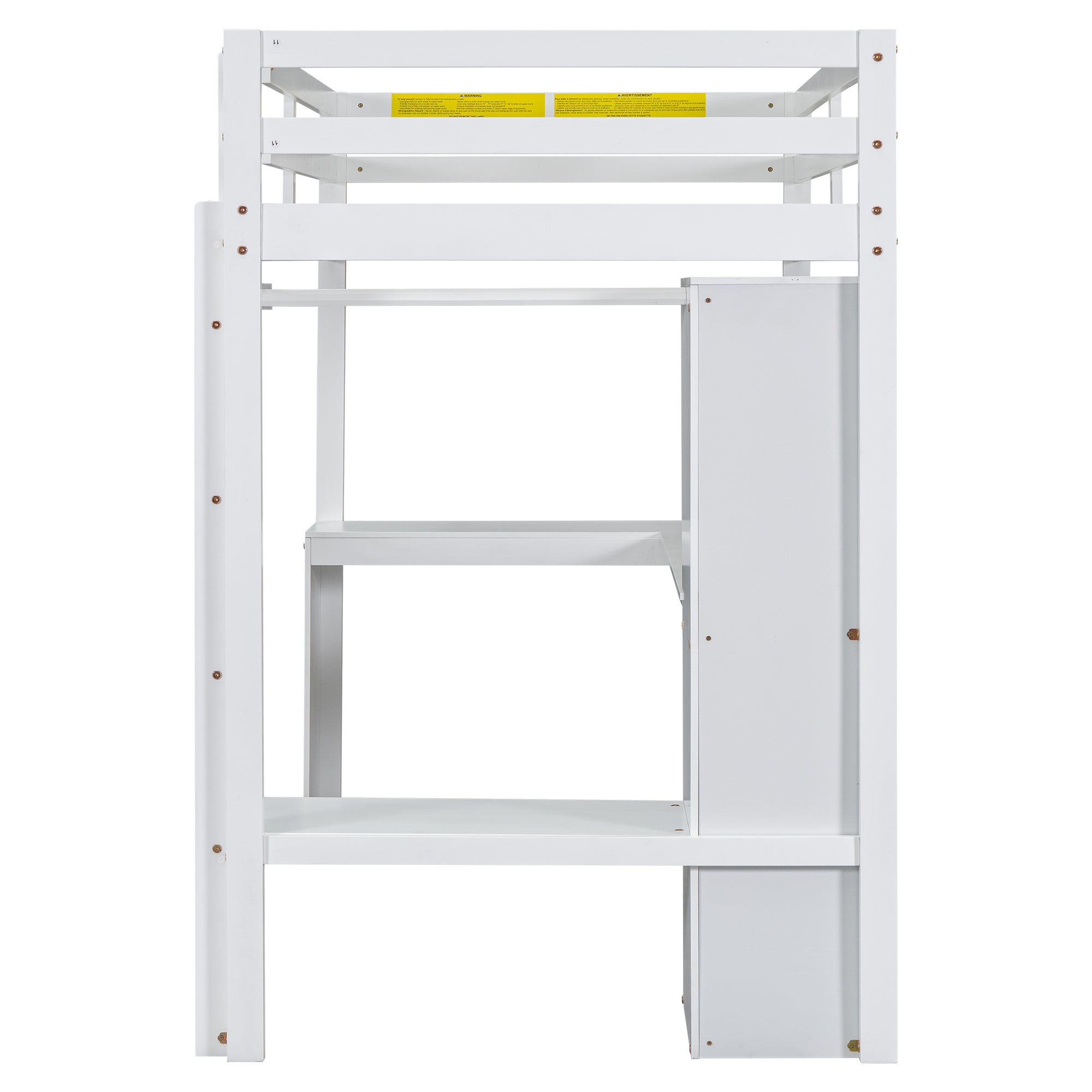 Twin Size Loft Bed with L-shaped Desk, Wardrobe and Storage Shelves, White