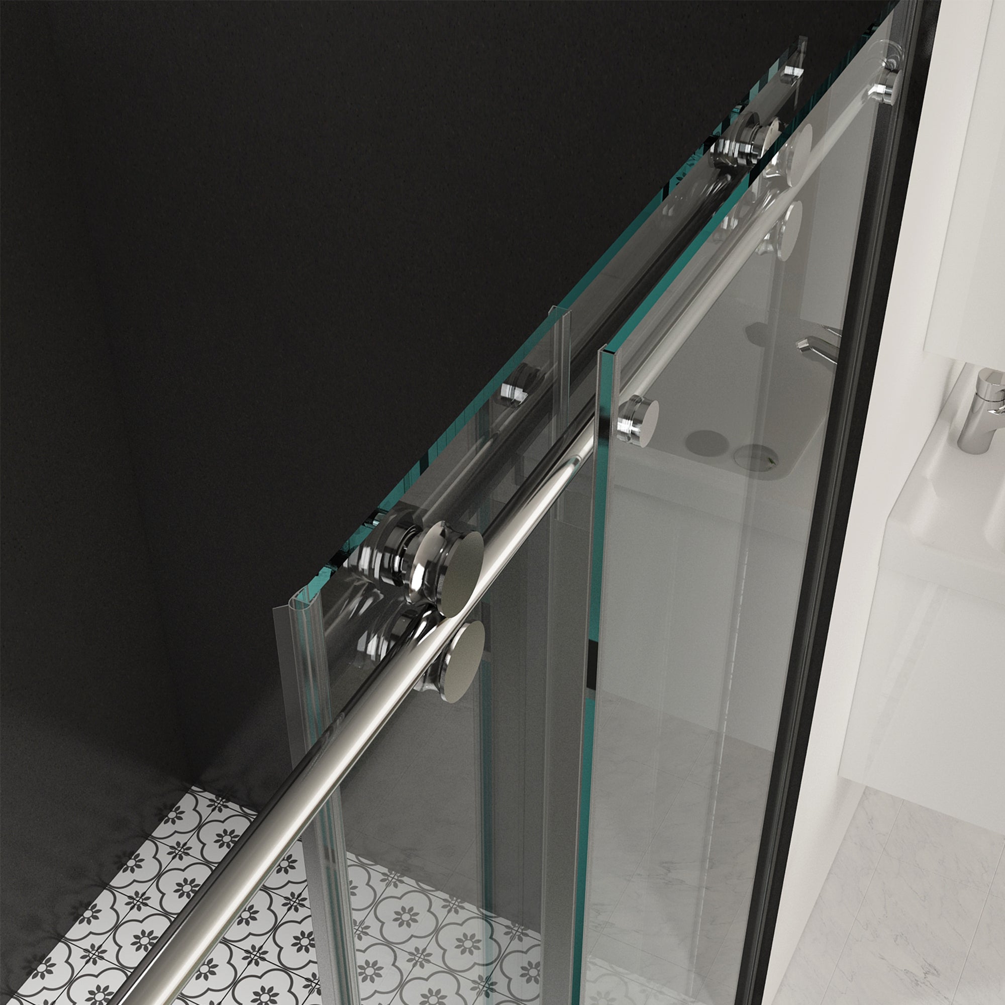 56"-60"W x 76"H Frameless Shower Door, Sliding Shower Door, with Premium 3/8"(10mm) Thick Tempered Glass Shower Enclosure ,Double Side Easy Clean Coat,Chrom Finished With Buffer