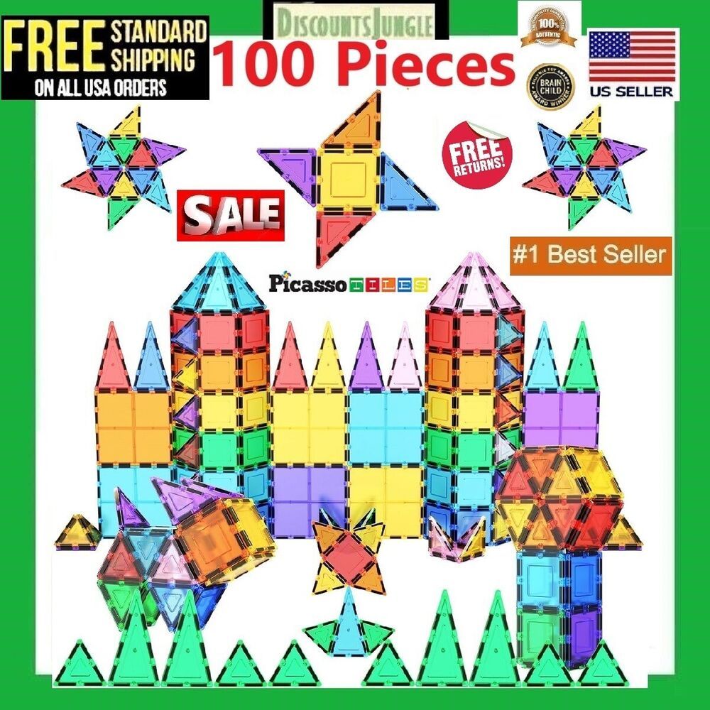 100 Piece Magnetic Magnet Building Blocks Tiles Set Picasso PT100 Tiles 3D Color