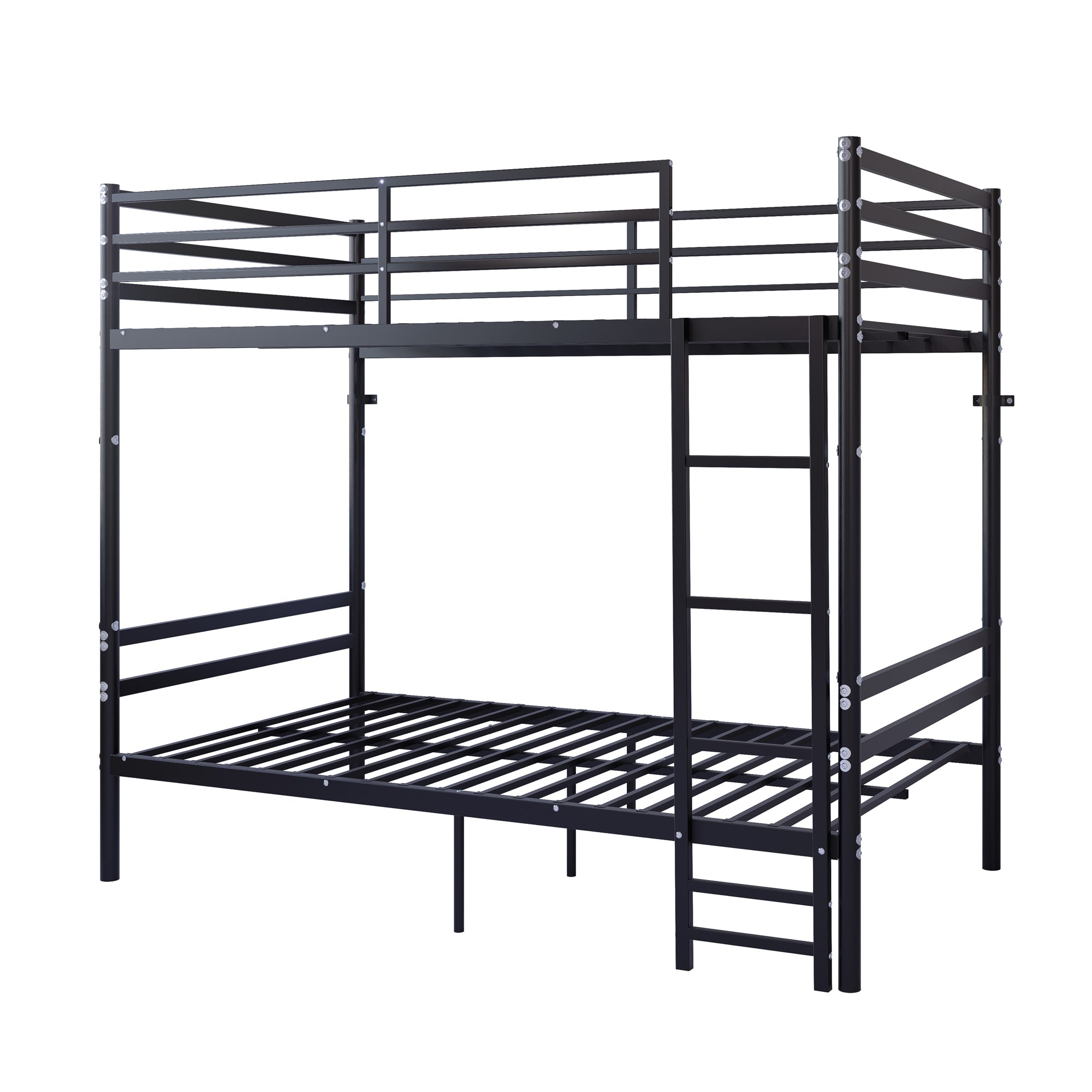 Black bunk bed under-bed storage space detail view