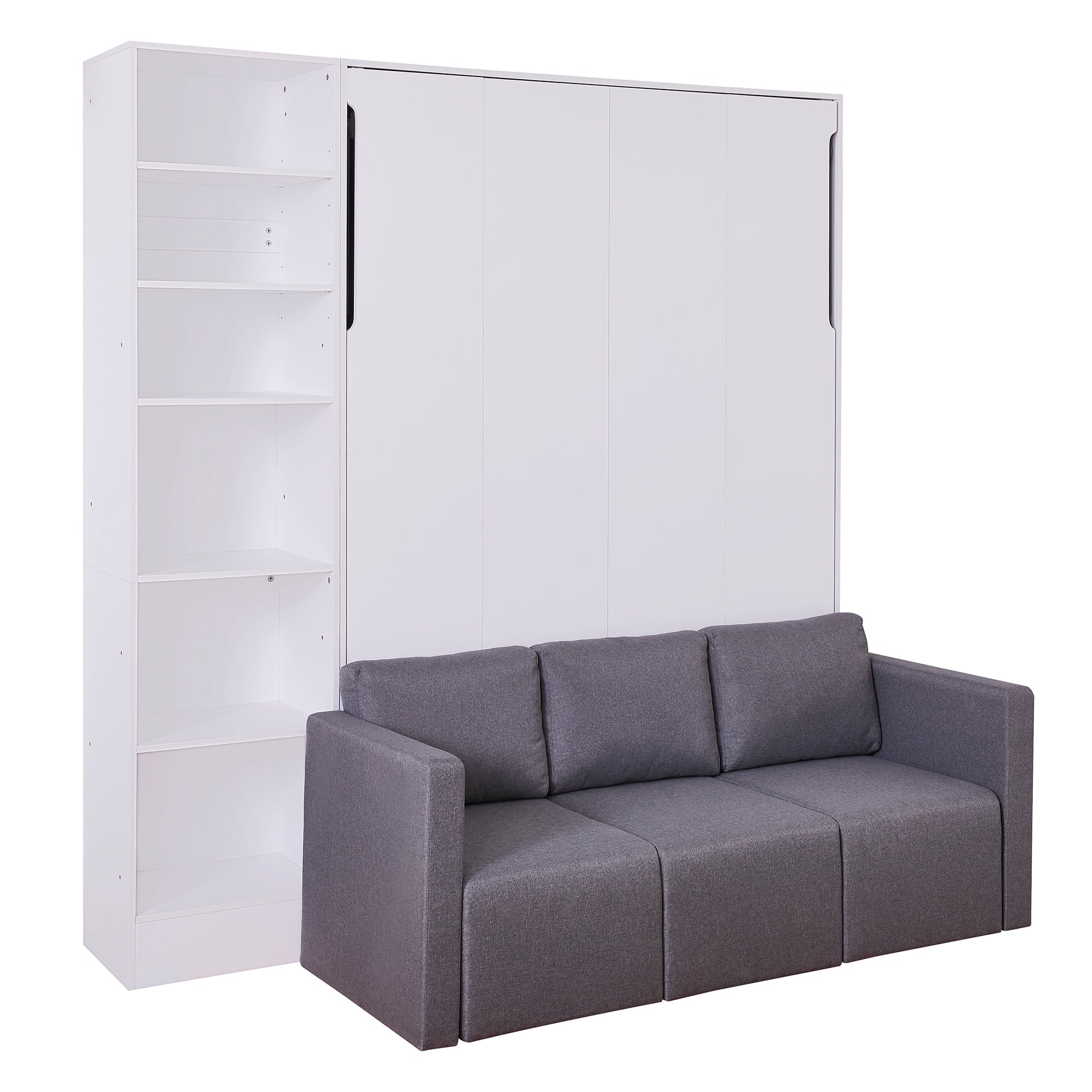 Full Size Murphy Bed Wall Bed with Sofa,with Shelves,White