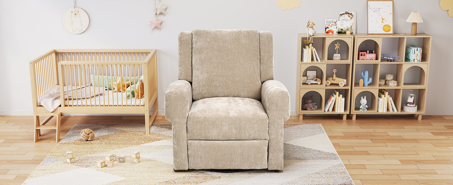 Brown nursery recliner chair, seat detail