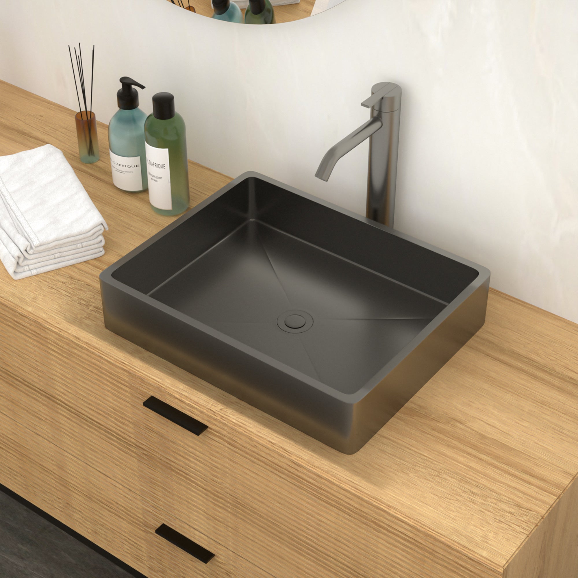 19"x15" Gunmetal Black Stainless Steel Bathroom Sink with Pop Up Drain