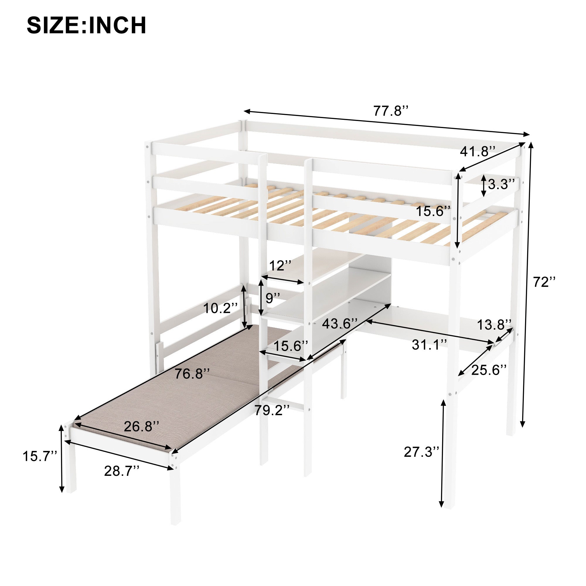 Convertible Loft Bed with L-Shape Desk, Twin Bunk Bed with Shelves and Ladder, White(OLD SKU:SM000209AAK-1)