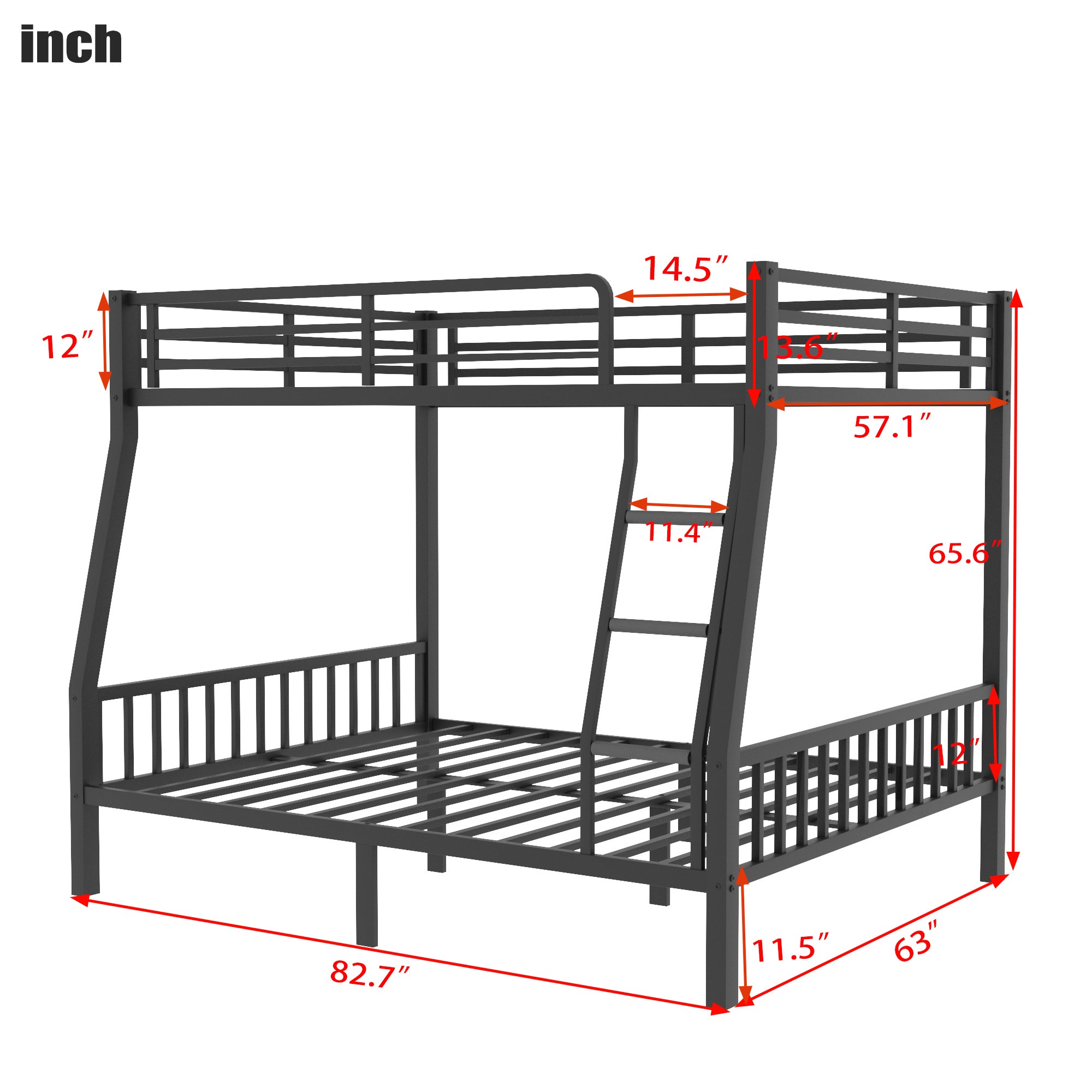 Full XL Over Queen Metal Bunk Bed with Ladder and Slats Support for Adults Teens, Black