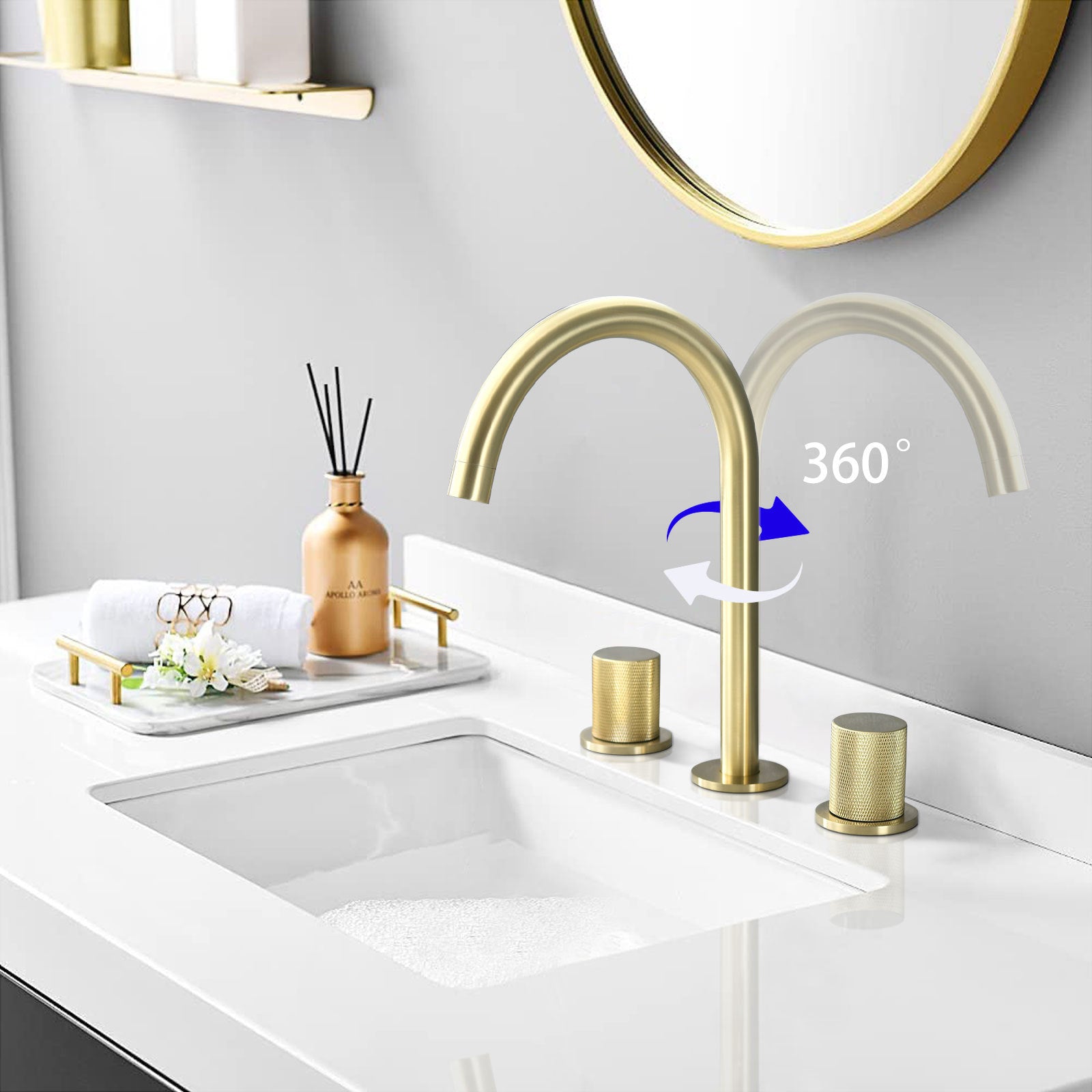 Two Handles Widespread 8 Inch Bathroom Faucet, Brushed Golden