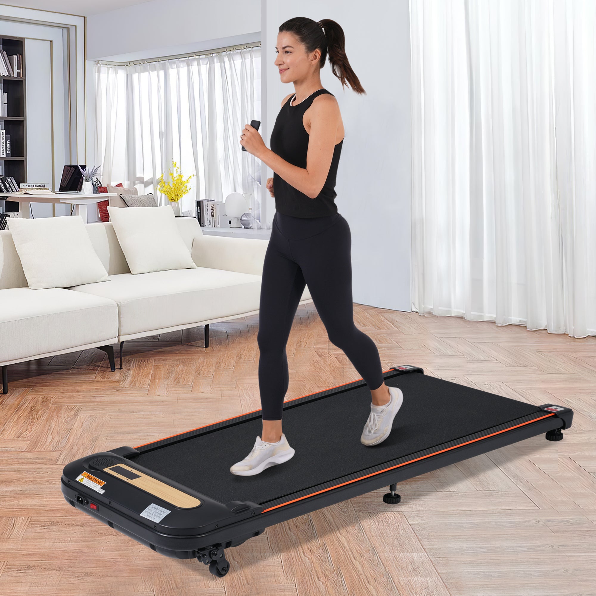 Wood Grain Decoration Walking Pad Under Desk Treadmill for Home Office -2.5HP Walking Treadmill With Incline 0.5-4MPH 300LBS Capacity Treadmill for Walking Running - Remote Control