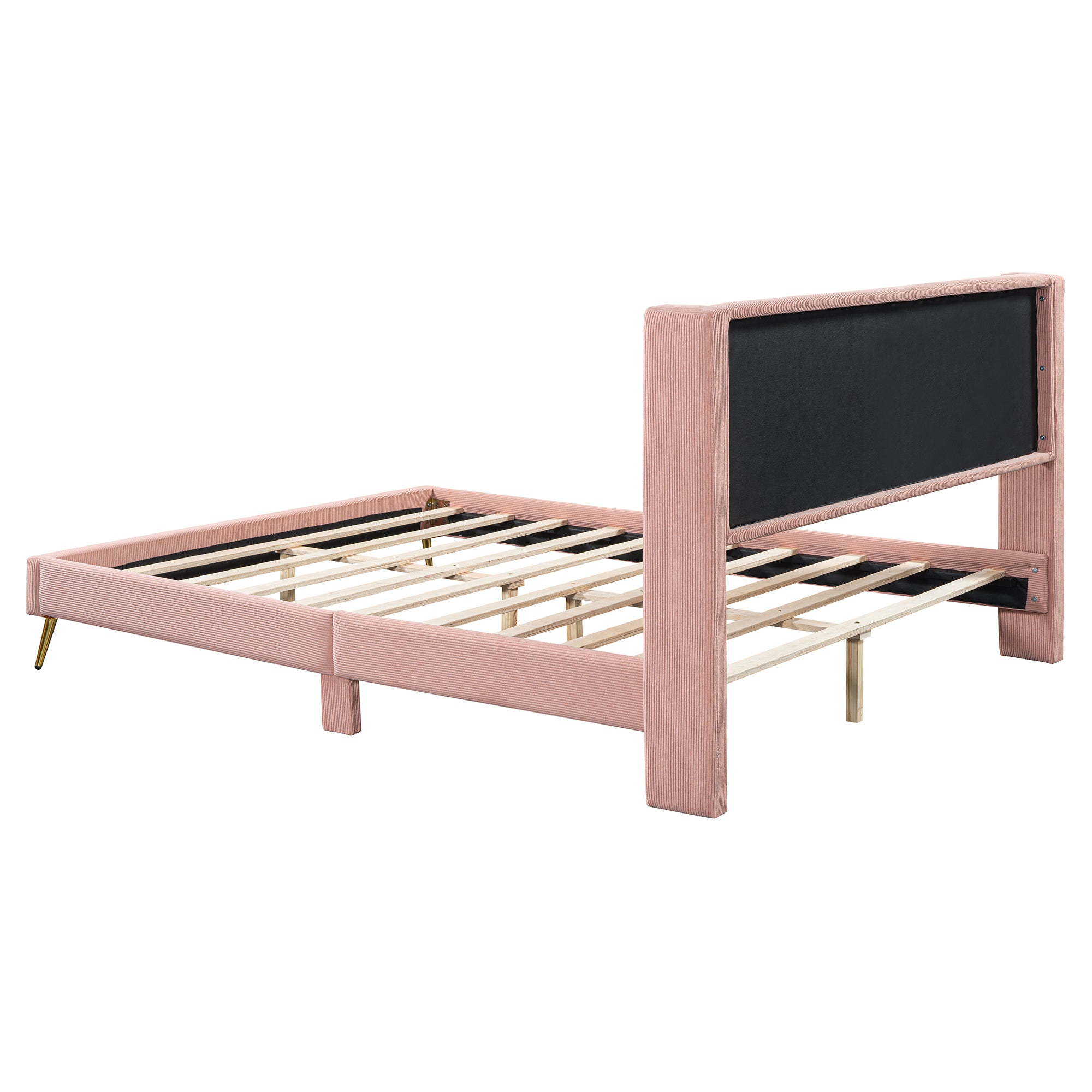 Queen Size Corduroy Platform Bed with Metal Legs, Pink(old sku:WF300238AAH)