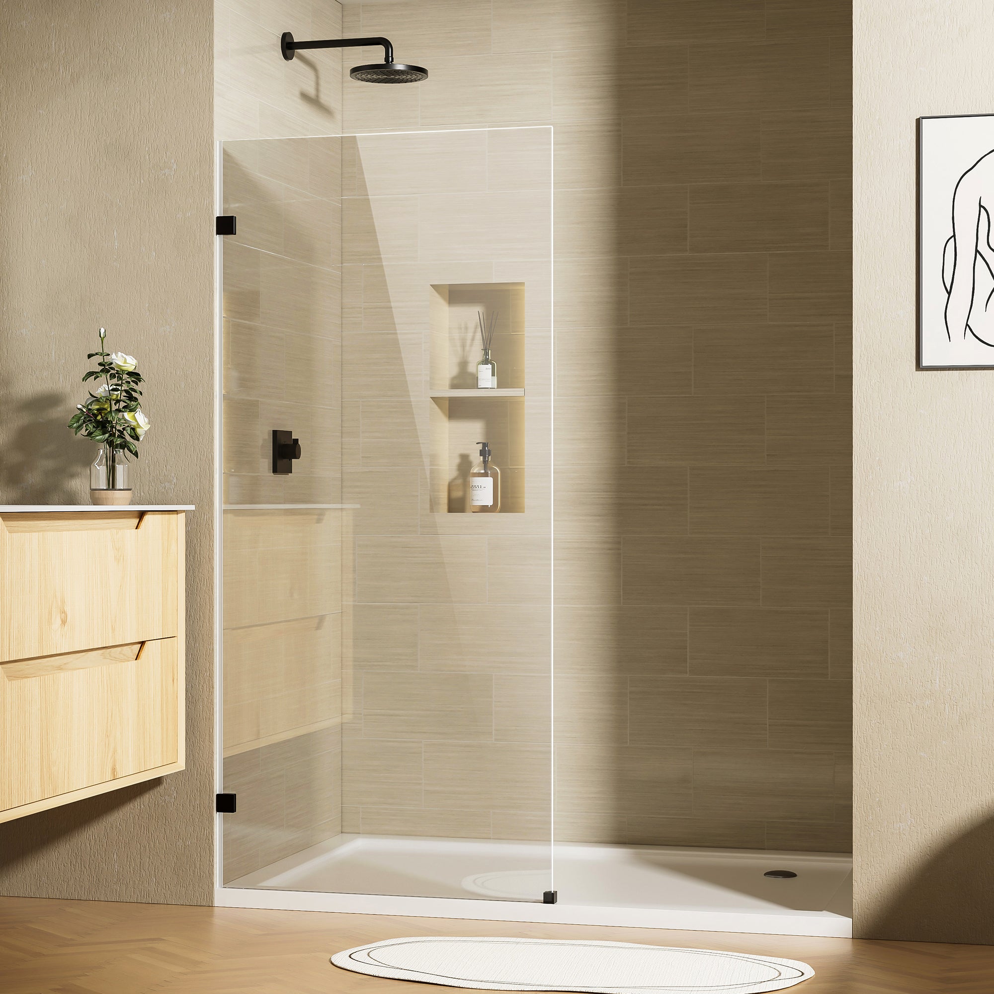 32 x 68 in Frameless Fixed Shower Screen - 32 x 68 in / Matte Black Clamp view 2
