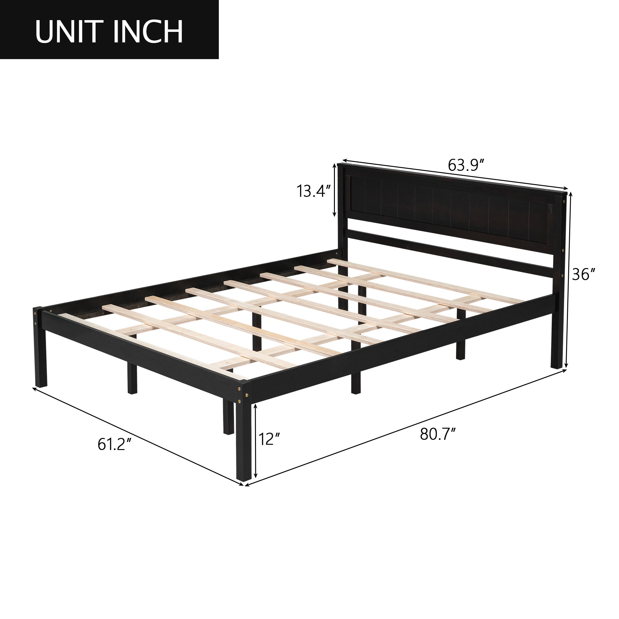 Platform Bed Frame with Headboard, Wood Slat Support, No Box Spring Needed, Queen,Espresso(OLD SKU:WF191420AAP)