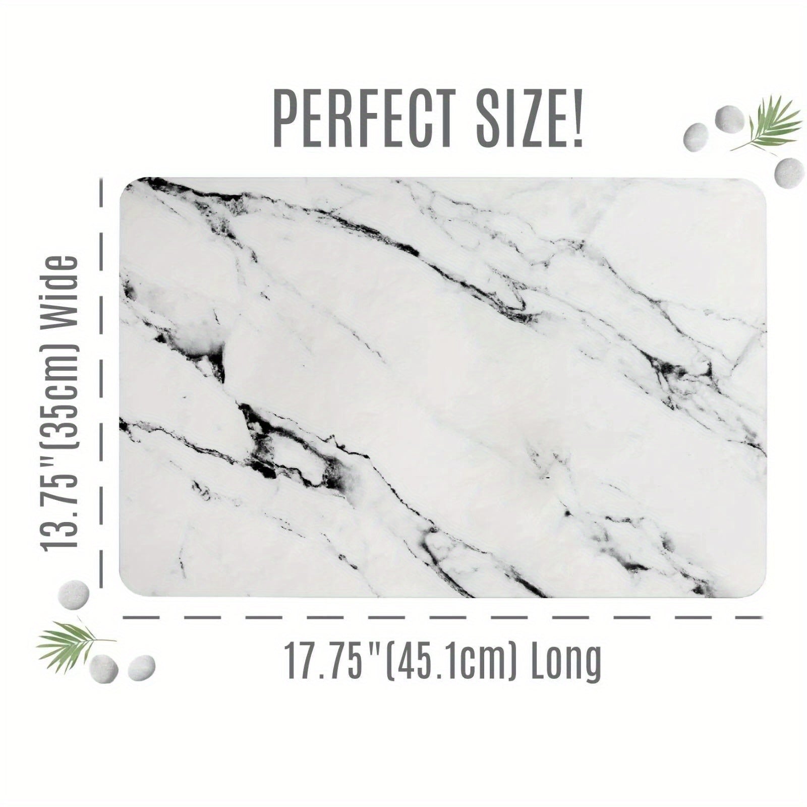 Quick-Dry Absorbent Non-Slip Bath Mat (Marble, 17.75" x 13.75")